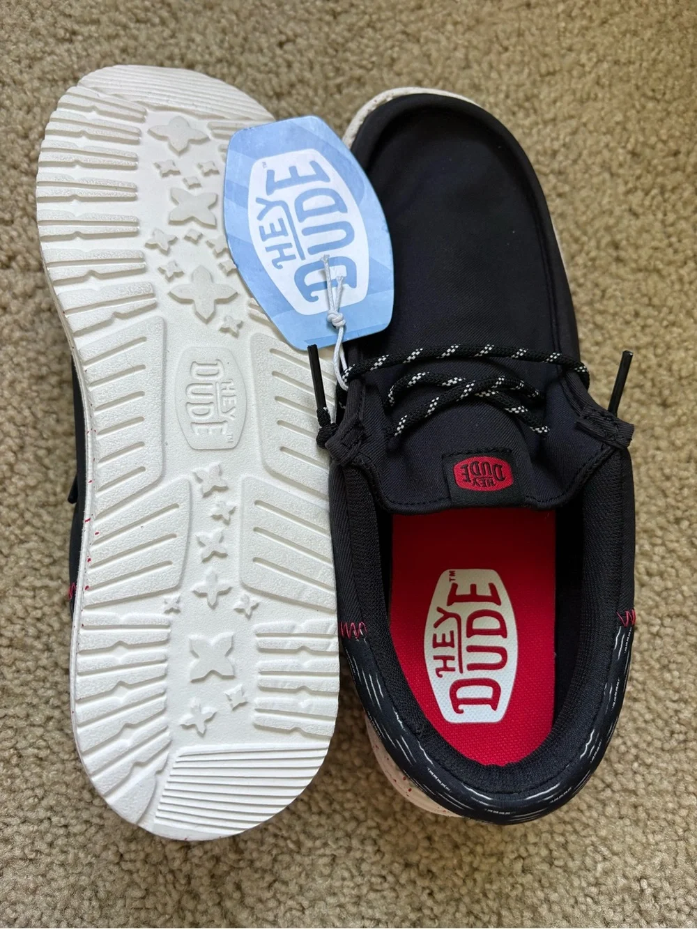 Hey Dude Black Canvas Slip-On Shoes with Red Insoles